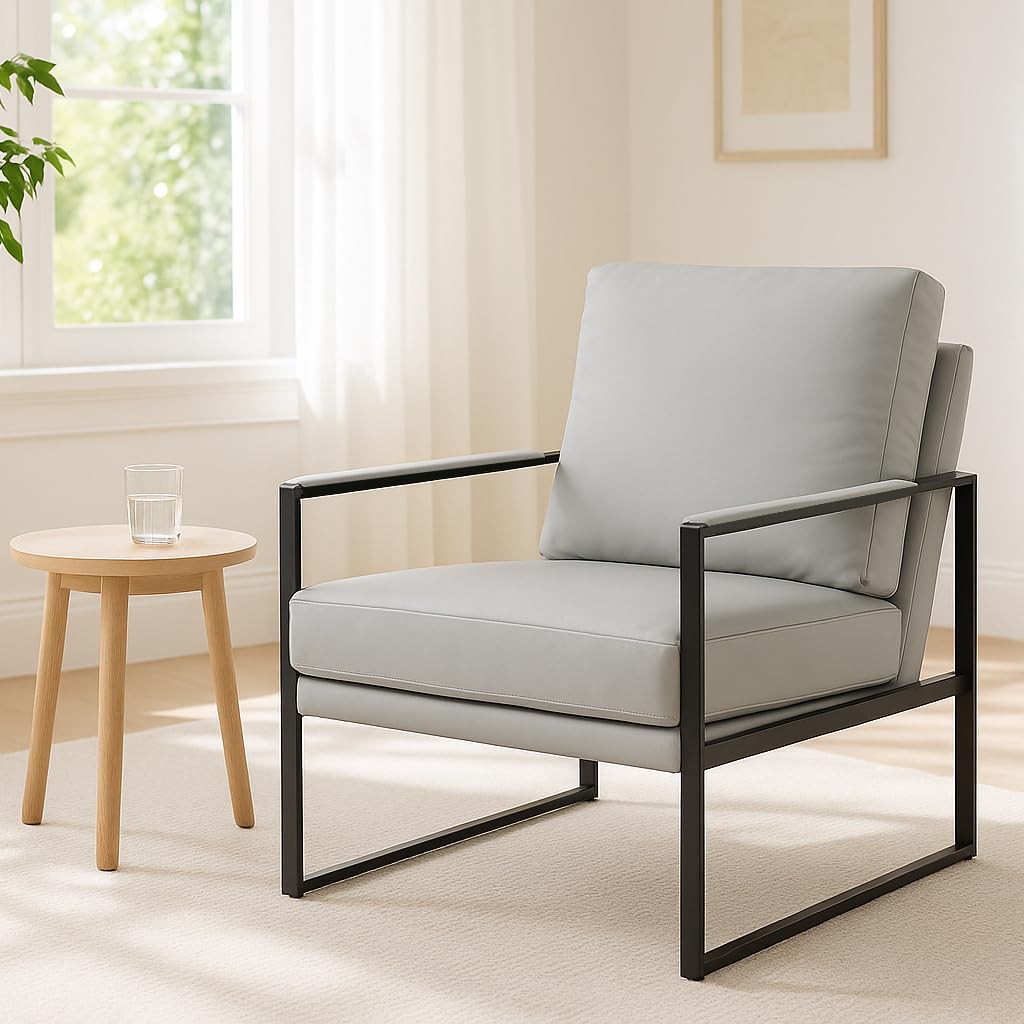StoneCreek Warm Amber Khaki Leather Accent Chair with Metal Frame