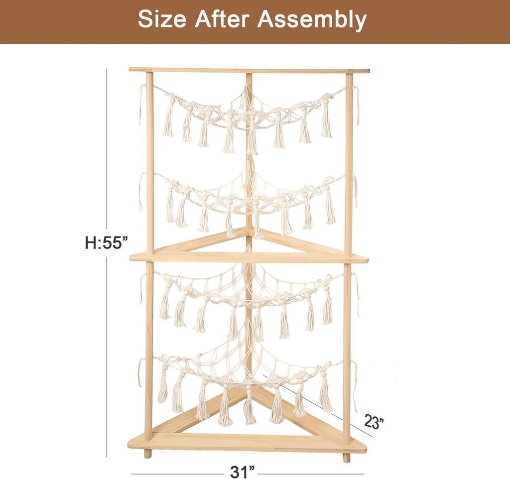 Boho Macrame 4-Tier Corner Stuffed Animal Storage Display Shelf