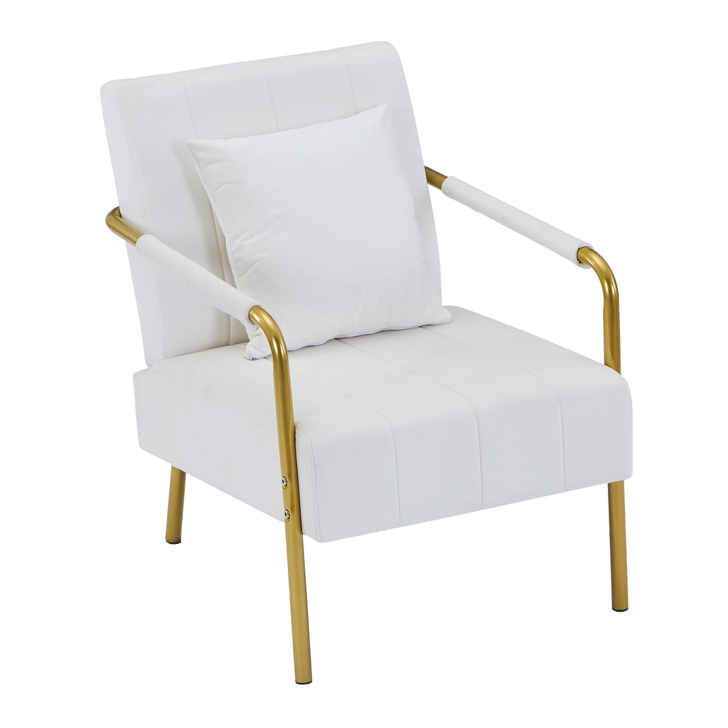 Blue Velvet Mid-Century Accent Chair with Gold Metal Frame