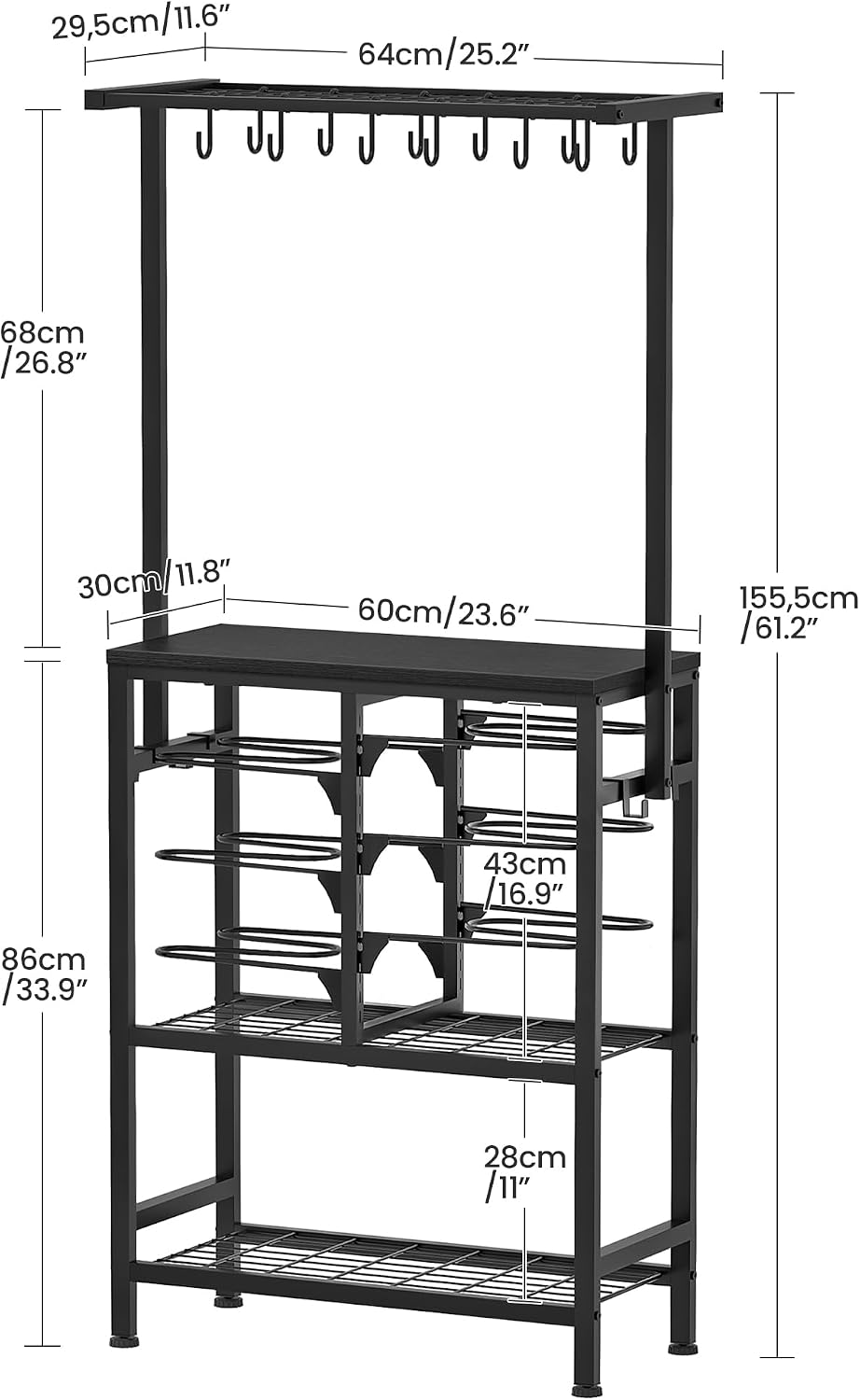 Black Multi-Tier Kitchen Baker’s Rack Pot Pan Storage Organizer