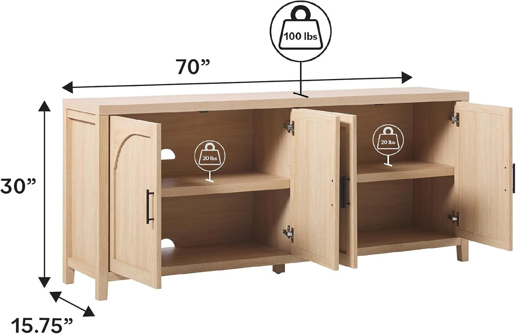 Walker Edison Sasha 70" Coastal Oak Reeded 4-Door Sideboard Buffet