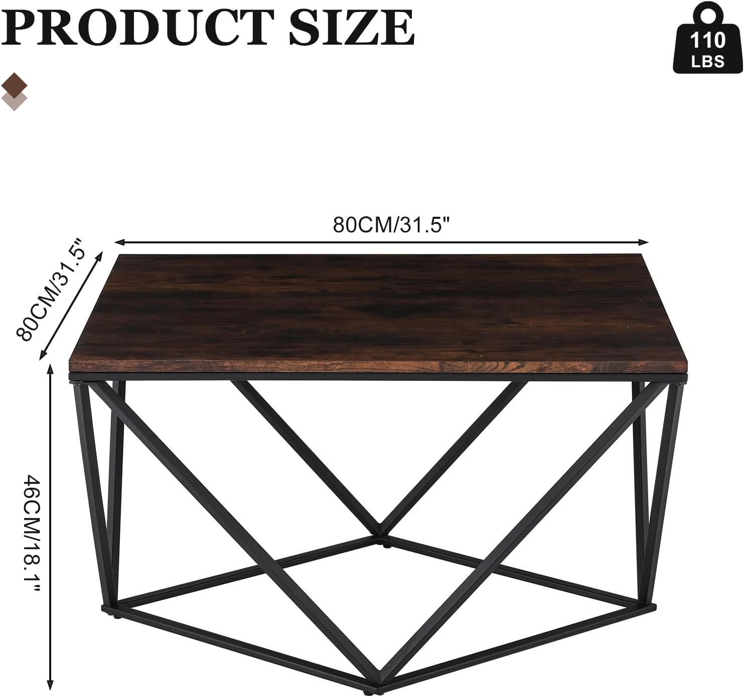 Rustic Brown Square Coffee Table