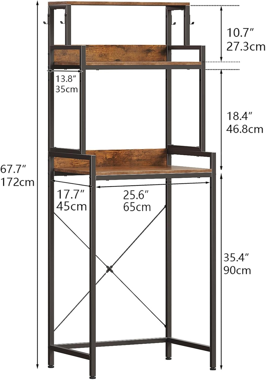 Rustic Brown 3-Tier Split Design Microwave Coffee Bar Baker’s Rack