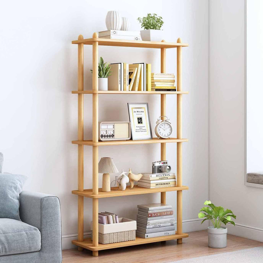 Oak Rectangle 5-Tier Modern Open Storage Bookcase