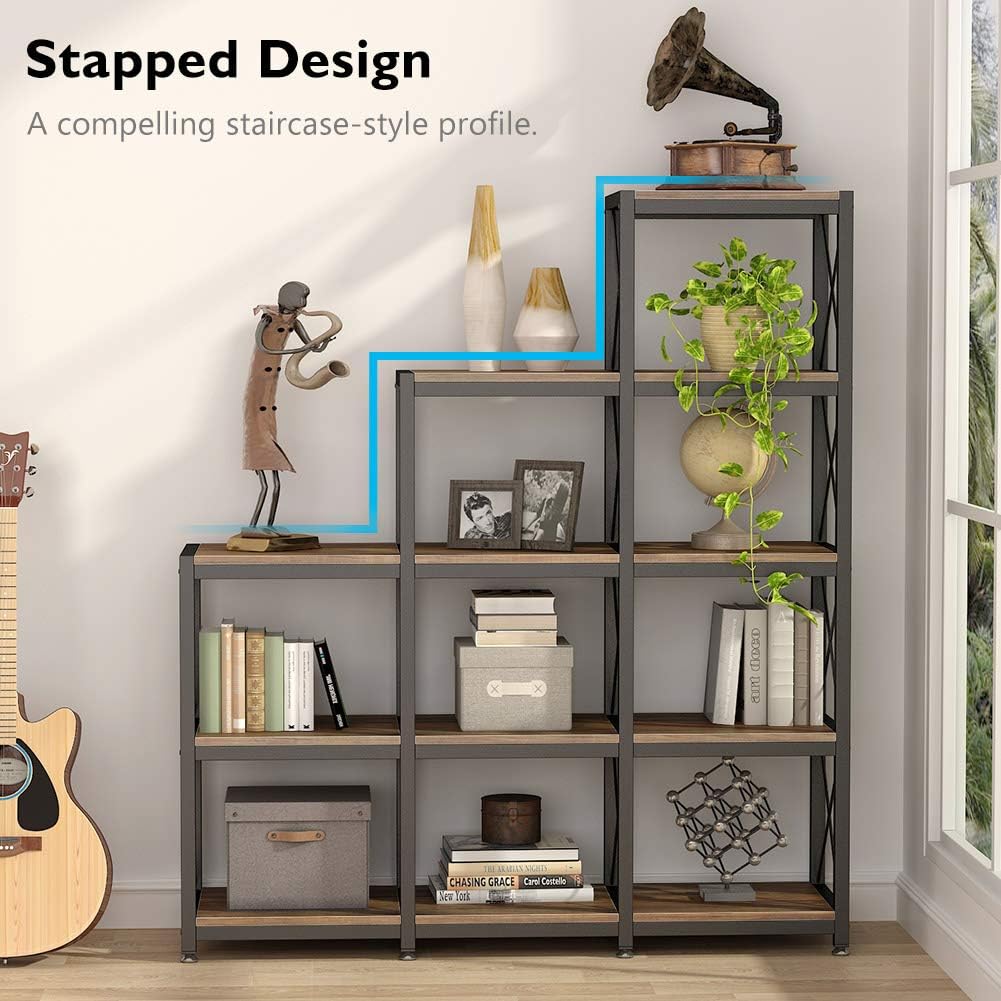 Rustic Brown Industrial Ladder Corner Cube Bookshelf