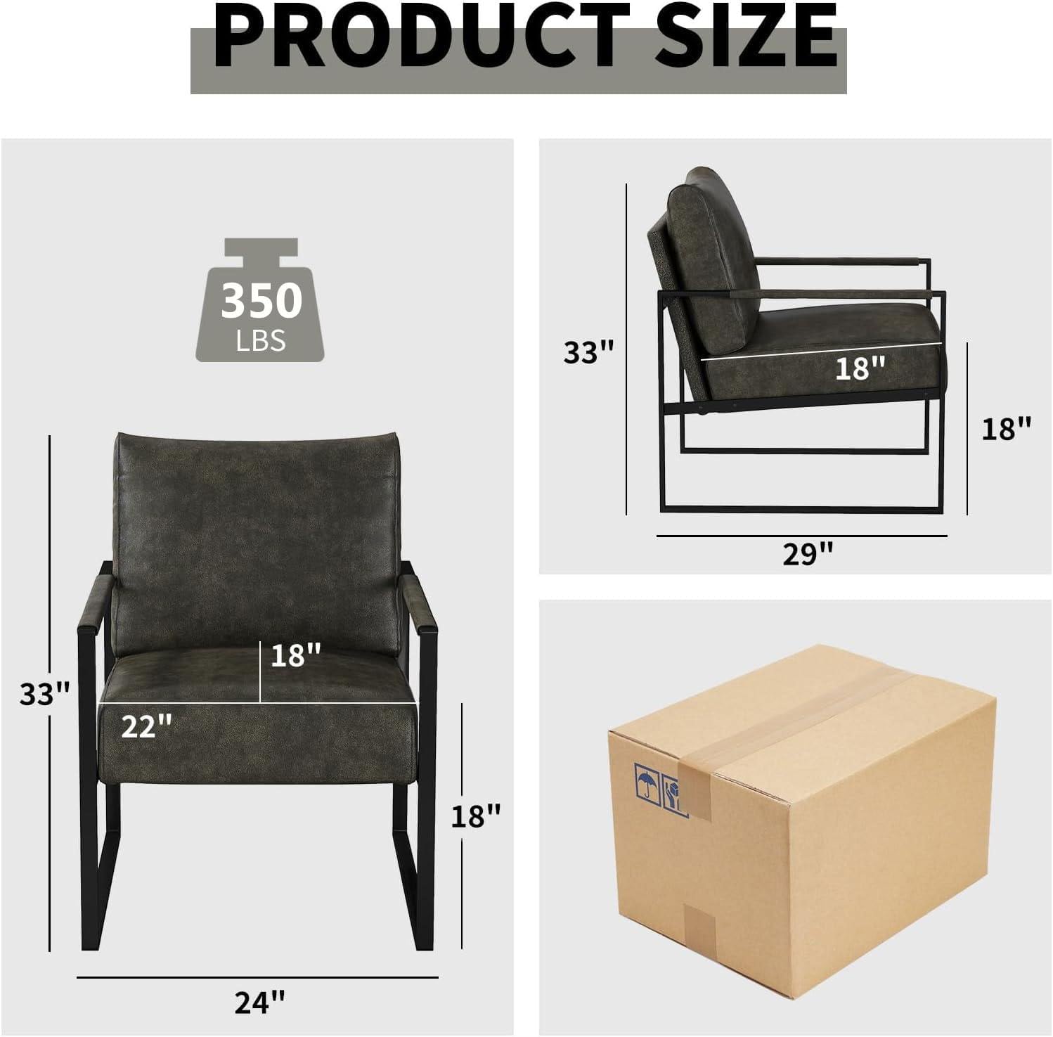 Dark Grey PU Leather Mid-Century Accent Chair with Metal Frame