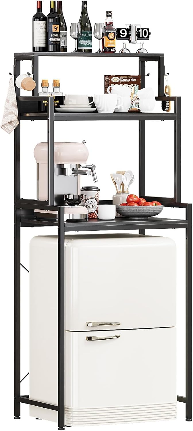 Rustic Brown 3-Tier Split Design Microwave Coffee Bar Baker’s Rack