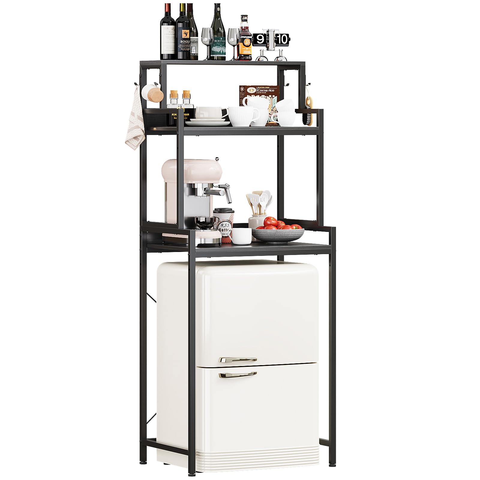 Rustic Brown 3-Tier Split Design Microwave Coffee Bar Baker’s Rack