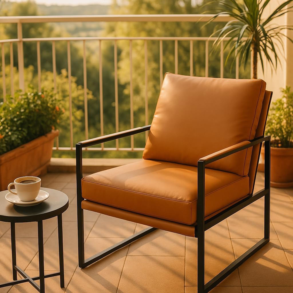 StoneCreek Warm Amber Khaki Leather Accent Chair with Metal Frame