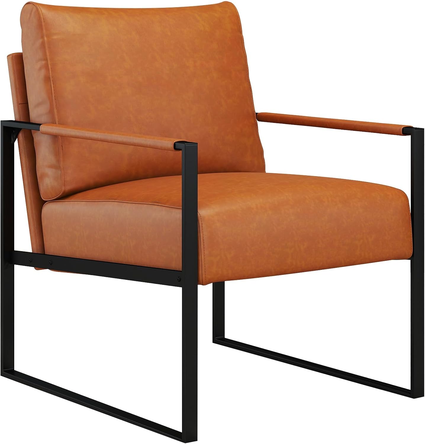 Dark Grey PU Leather Mid-Century Accent Chair with Metal Frame