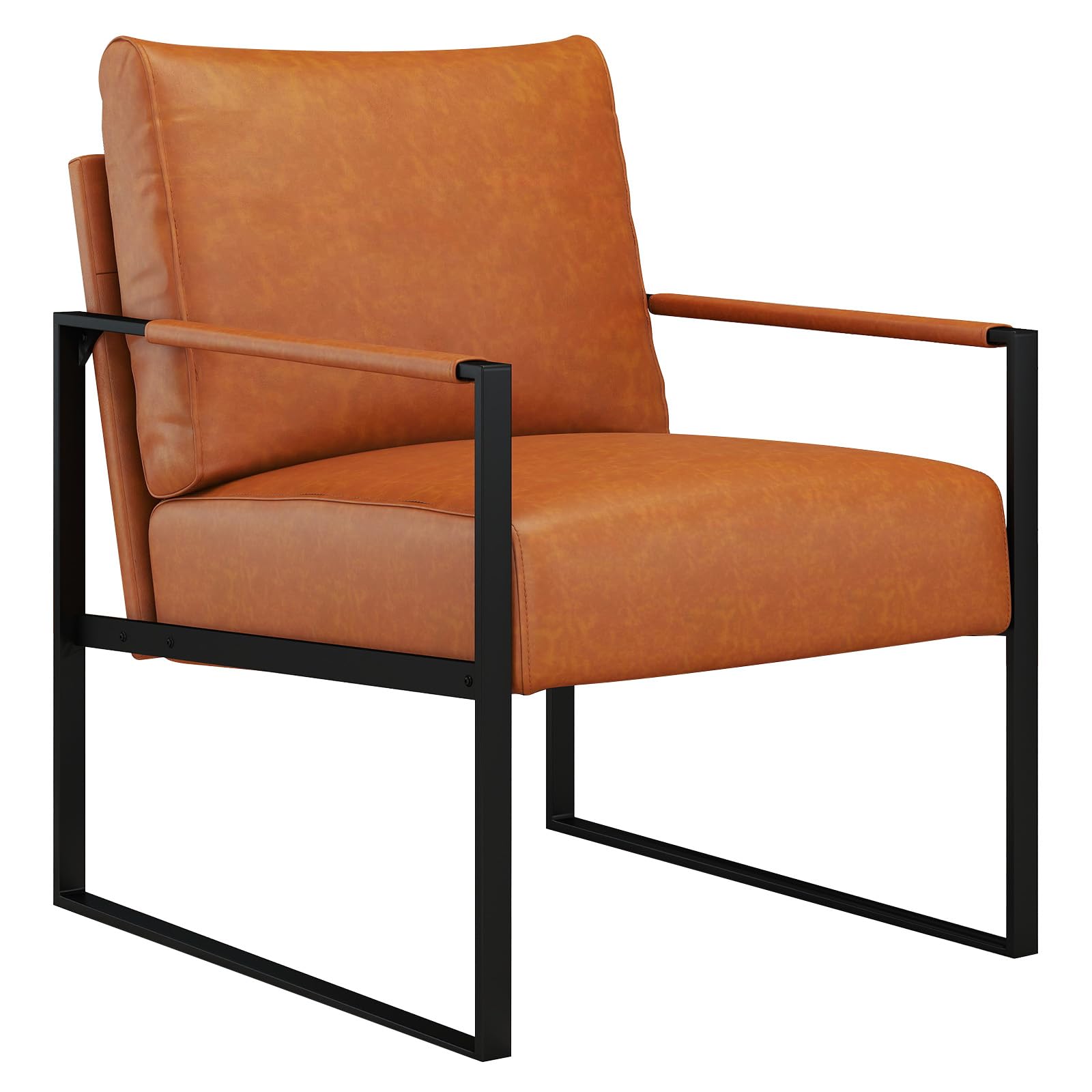 Dark Grey PU Leather Mid-Century Accent Chair with Metal Frame