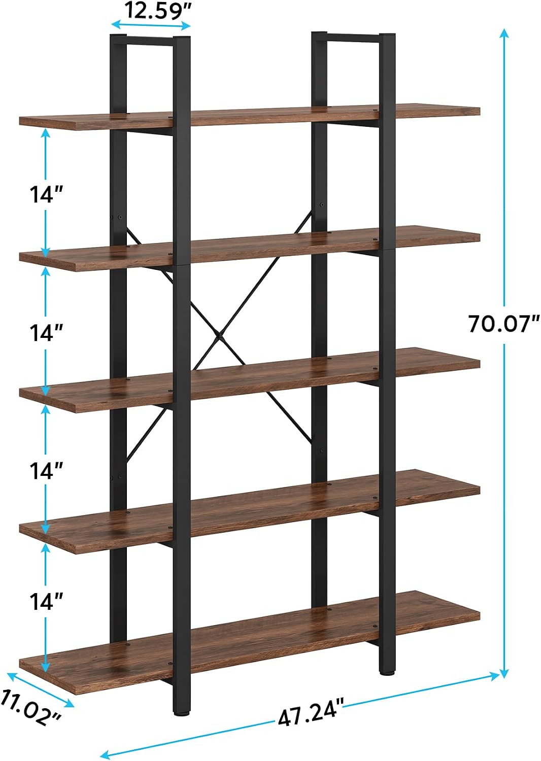 Vintage Industrial 5-Tier Open Storage Bookshelf