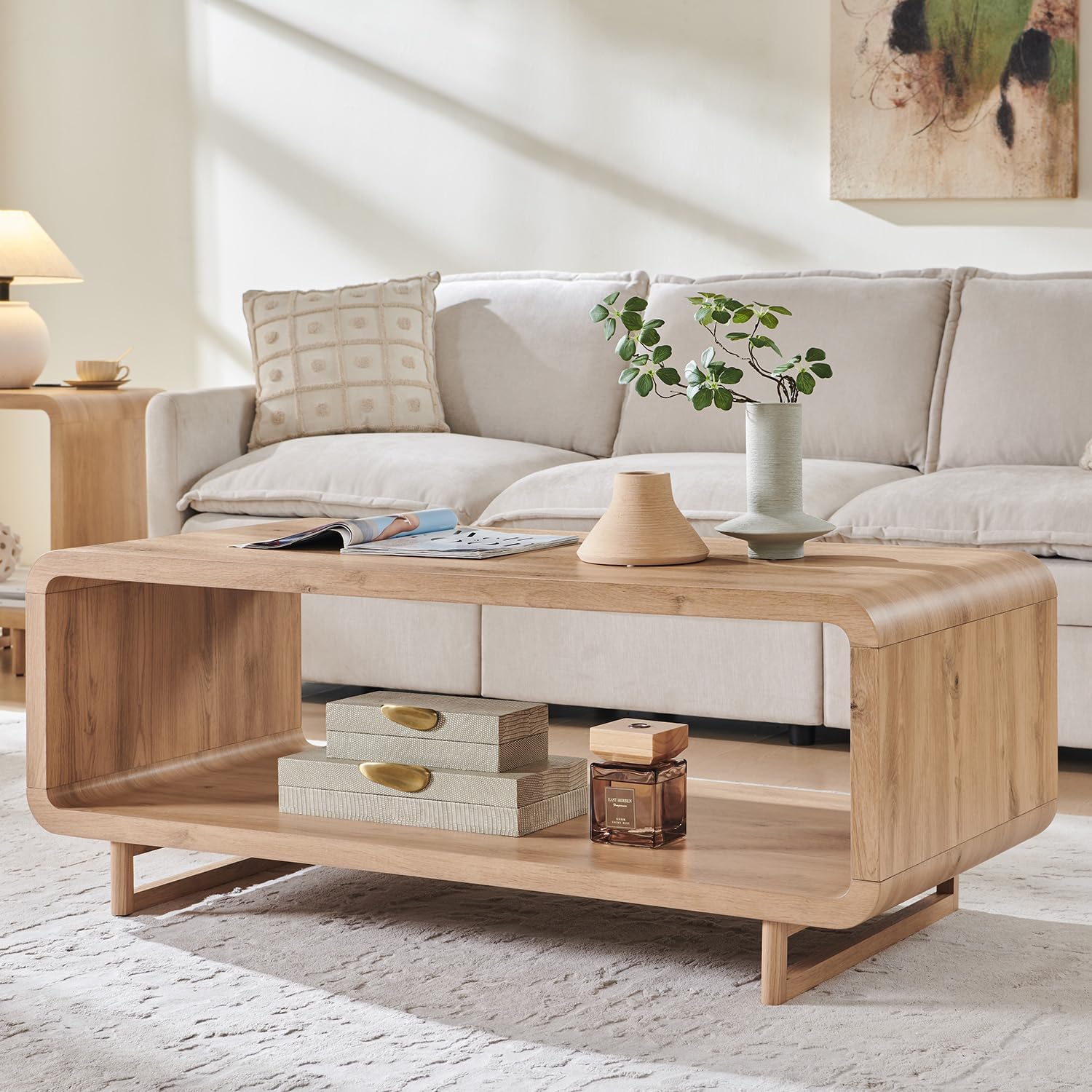 Natural Oak Curved Coffee Table