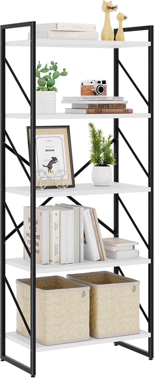 Brown Industrial 5-Tier Tall Open Storage Bookshelf