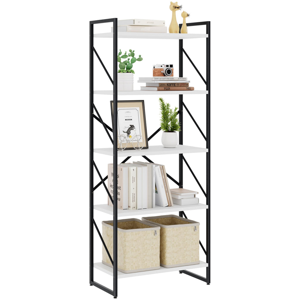 Brown Industrial 5-Tier Tall Open Storage Bookshelf