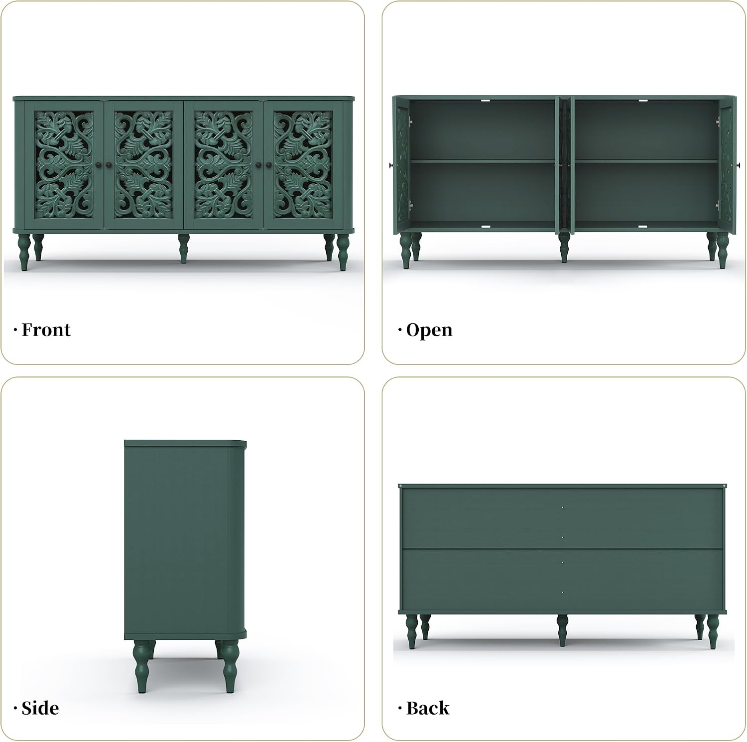 Green 63" Retro Arc Carved 4-Door Sideboard Credenza