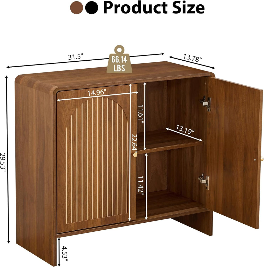 Walnut Arched Door Small Mid-Century Buffet Cabinet