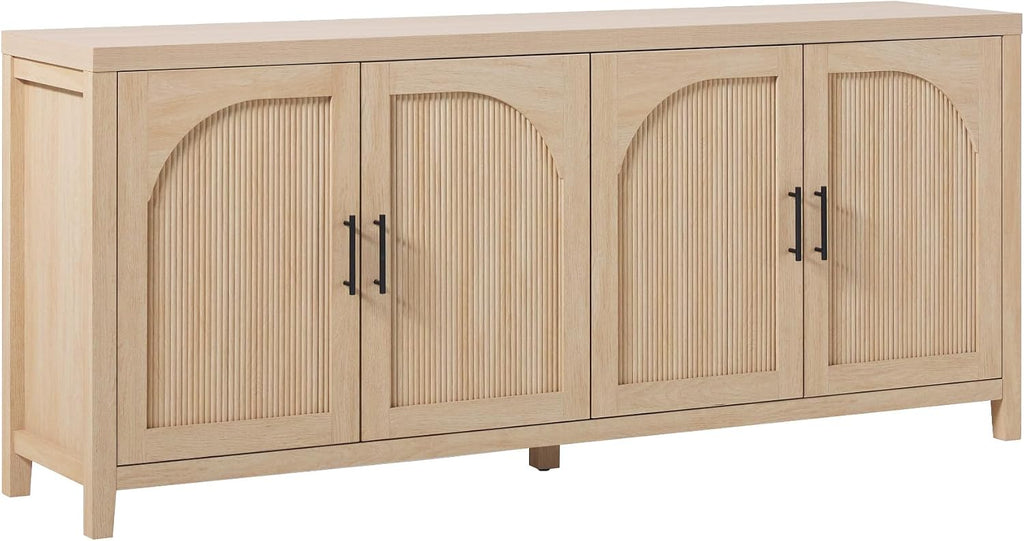 Walker Edison Sasha 70" Coastal Oak Reeded 4-Door Sideboard Buffet