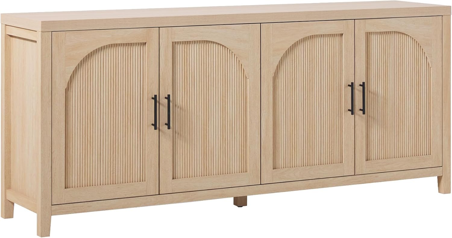 Walker Edison Sasha 70" Coastal Oak Reeded 4-Door Sideboard Buffet