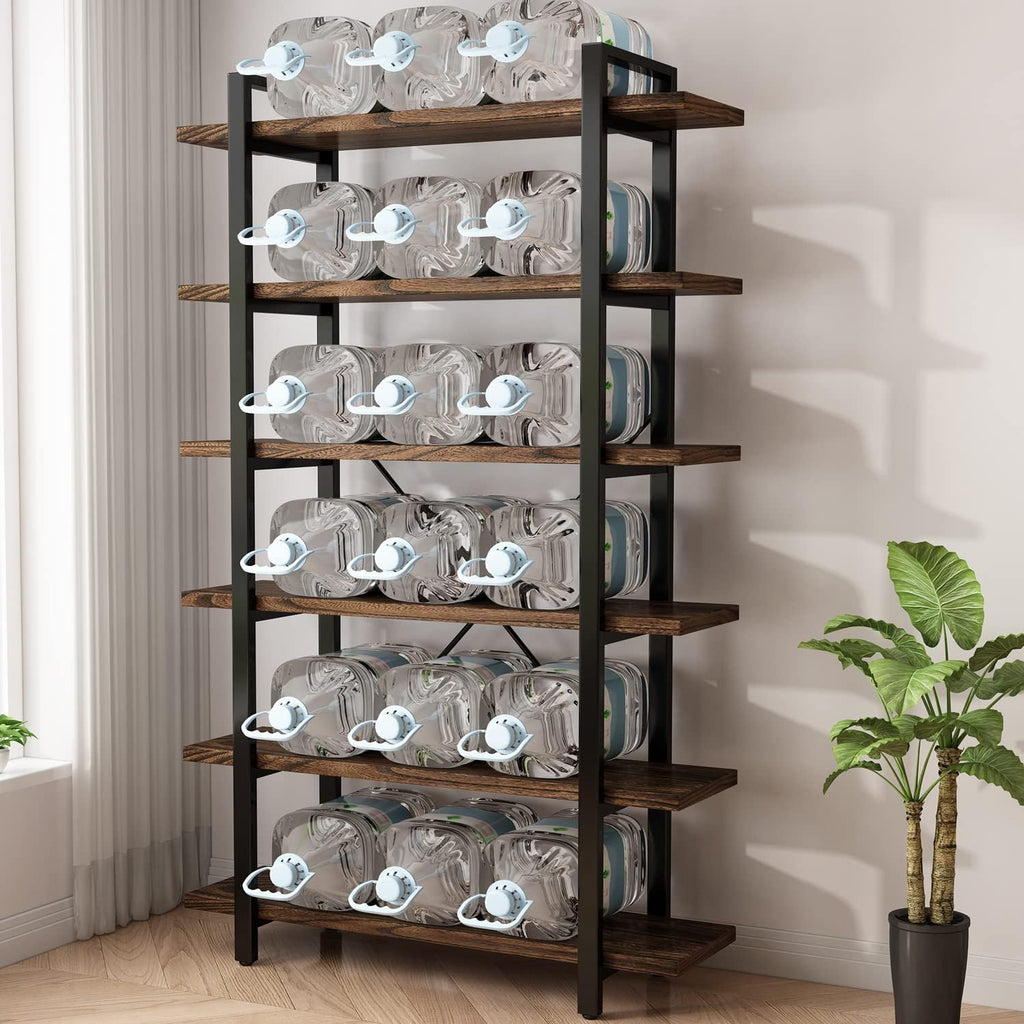 Distressed Brown 6-Tier Wood & Metal Open Bookshelf