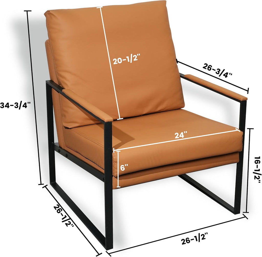 StoneCreek Warm Amber Khaki Leather Accent Chair with Metal Frame