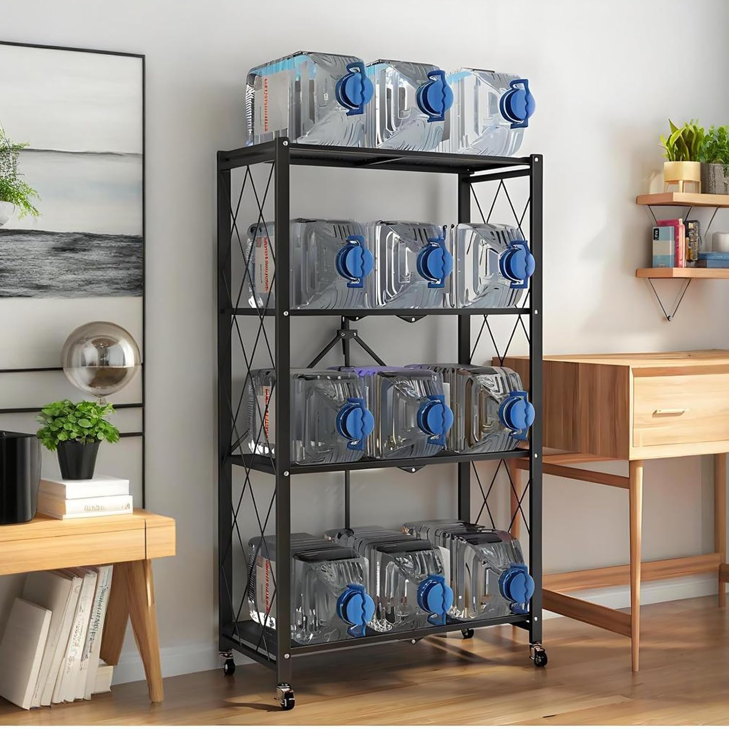 Wheeled 4-Tier Foldable Metal Multi-Purpose Storage Baker’s Rack