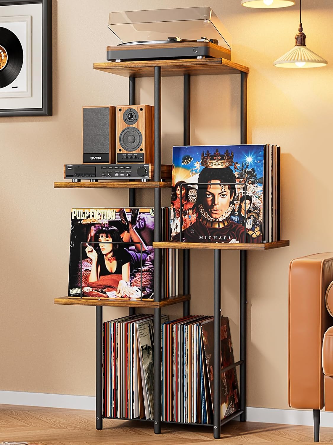 Mid-Century Modern Vintage Vinyl Record Player Storage Stand Cabinet