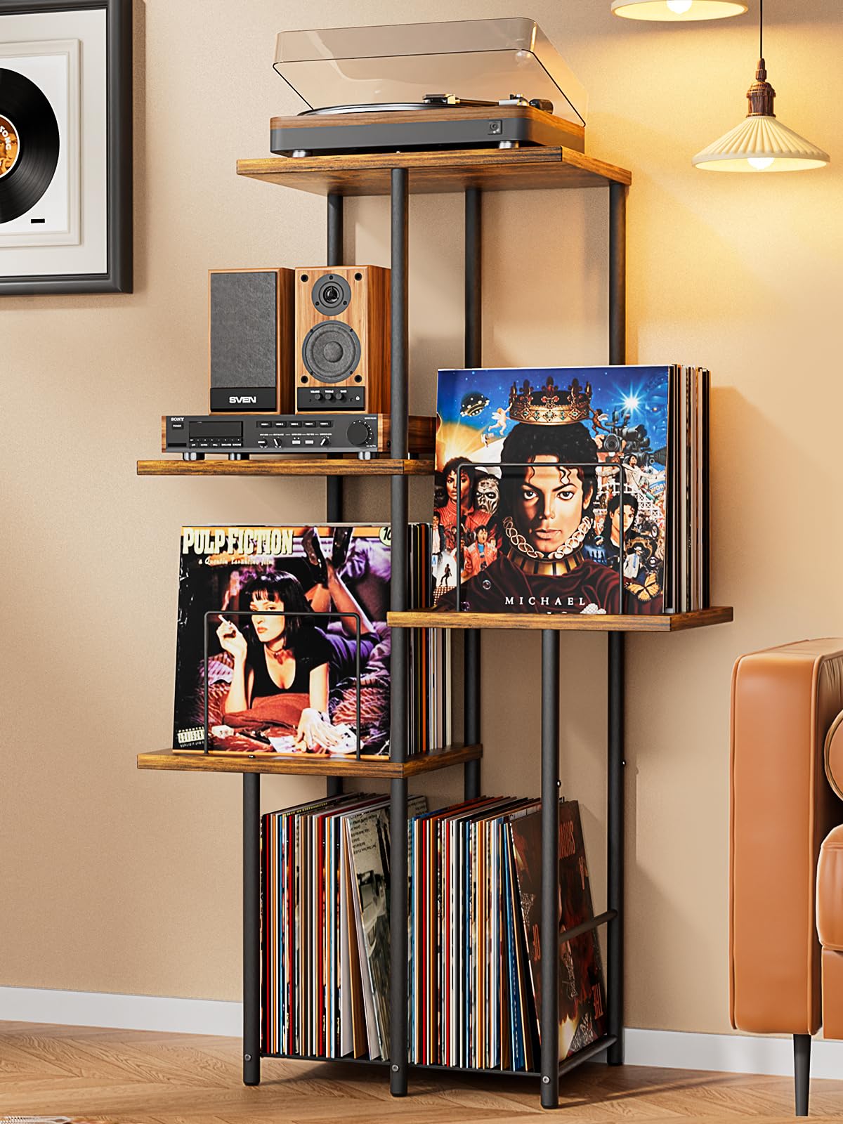 Mid-Century Modern Vintage Vinyl Record Player Storage Stand Cabinet