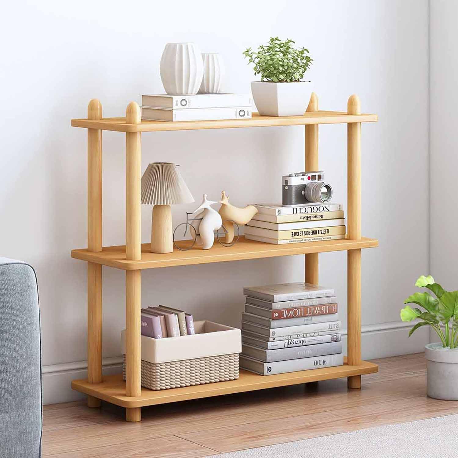 Oak Rectangle 5-Tier Modern Open Storage Bookcase