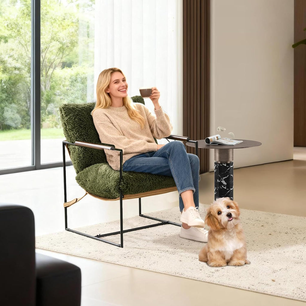 Olive Green Microfiber Sling Accent Chair with Removable Cushion