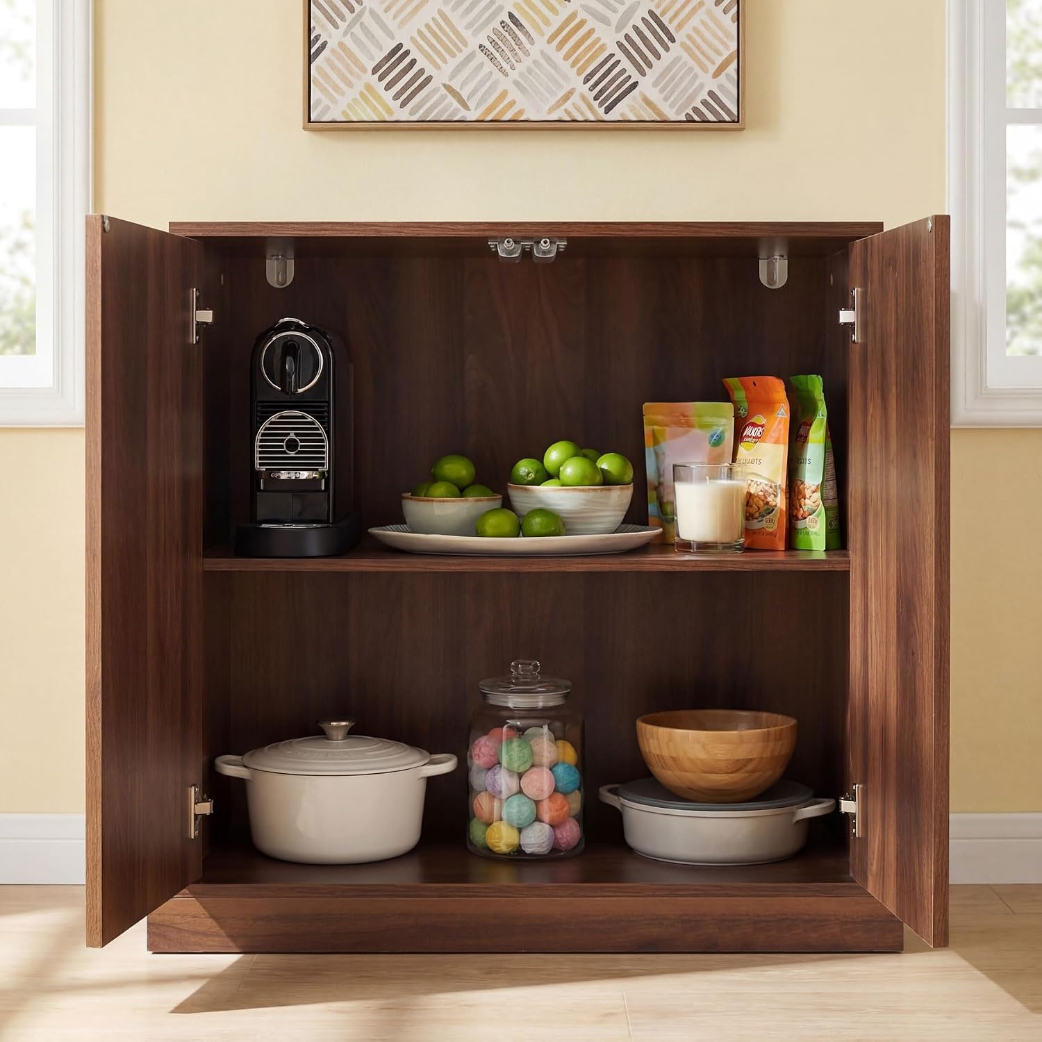 Black Walnut Wave Door Mid-Century Sideboard Credenza