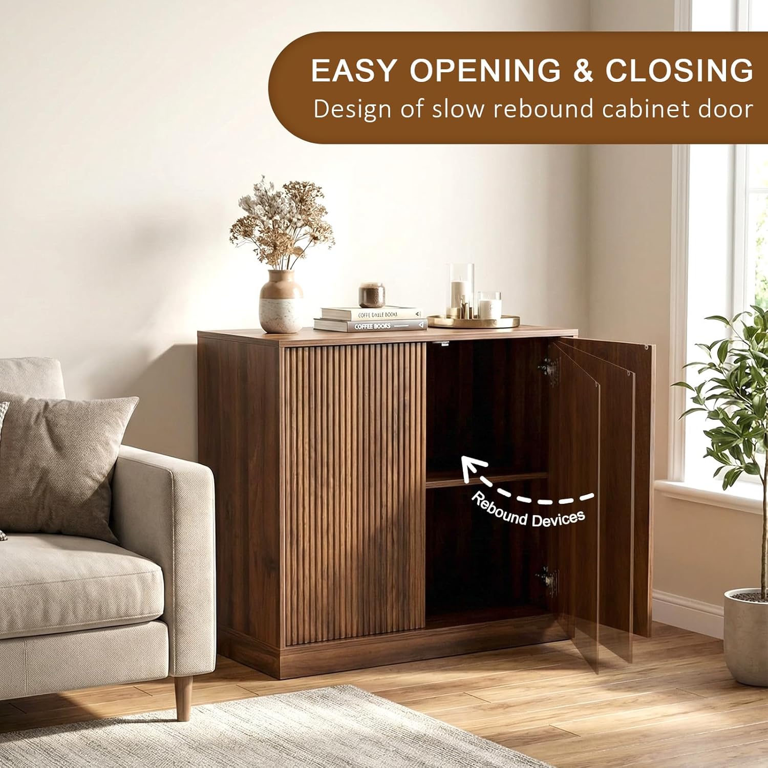 Black Walnut Wave Door Mid-Century Sideboard Credenza