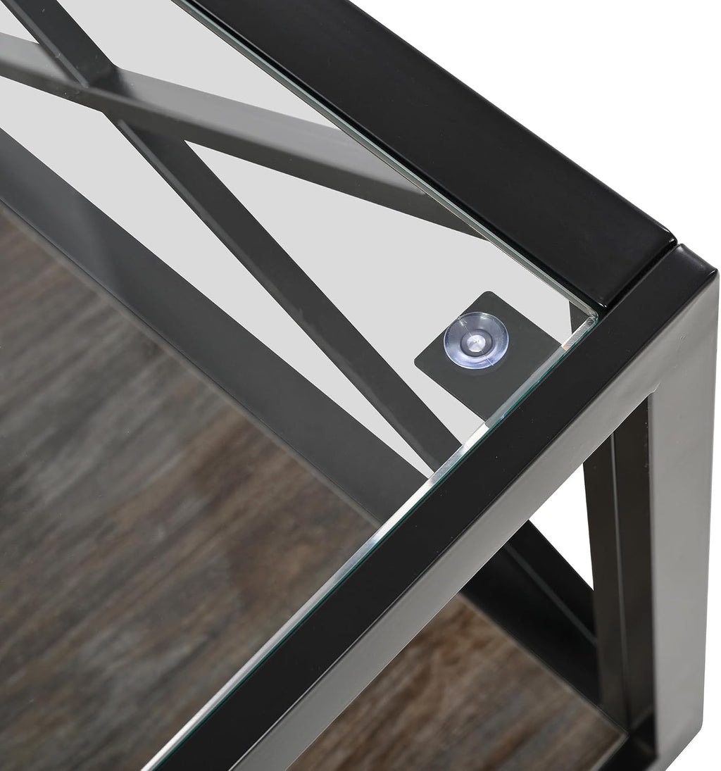 Industrial Glass Wood Coffee Table