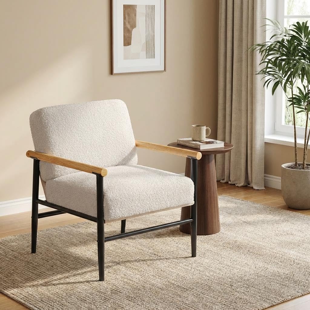 Mid-Century Black Faux Leather Reclining Accent Chair with Metal Legs