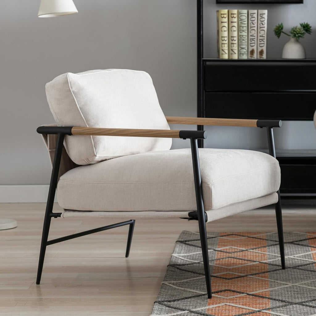 Beige Chenille Fabric Modern Upholstered Accent Chair