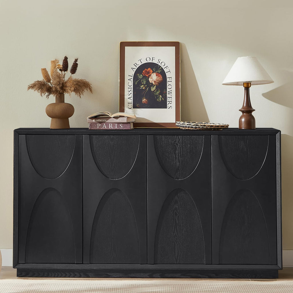 Walnut Retro Magnetic Door Storage Sideboard Cabinet
