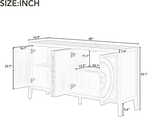 Black Round Metal Handle Retro Storage Sideboard Cabinet
