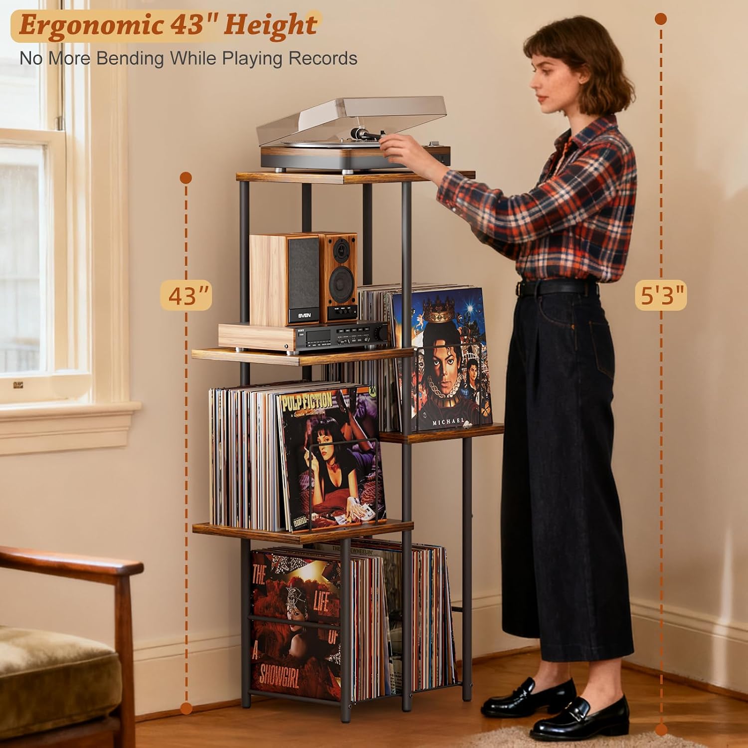 Mid-Century Modern Vintage Vinyl Record Player Storage Stand Cabinet