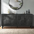 Natural Wood Floral Carved 63 Inch Storage Sideboard Credenza