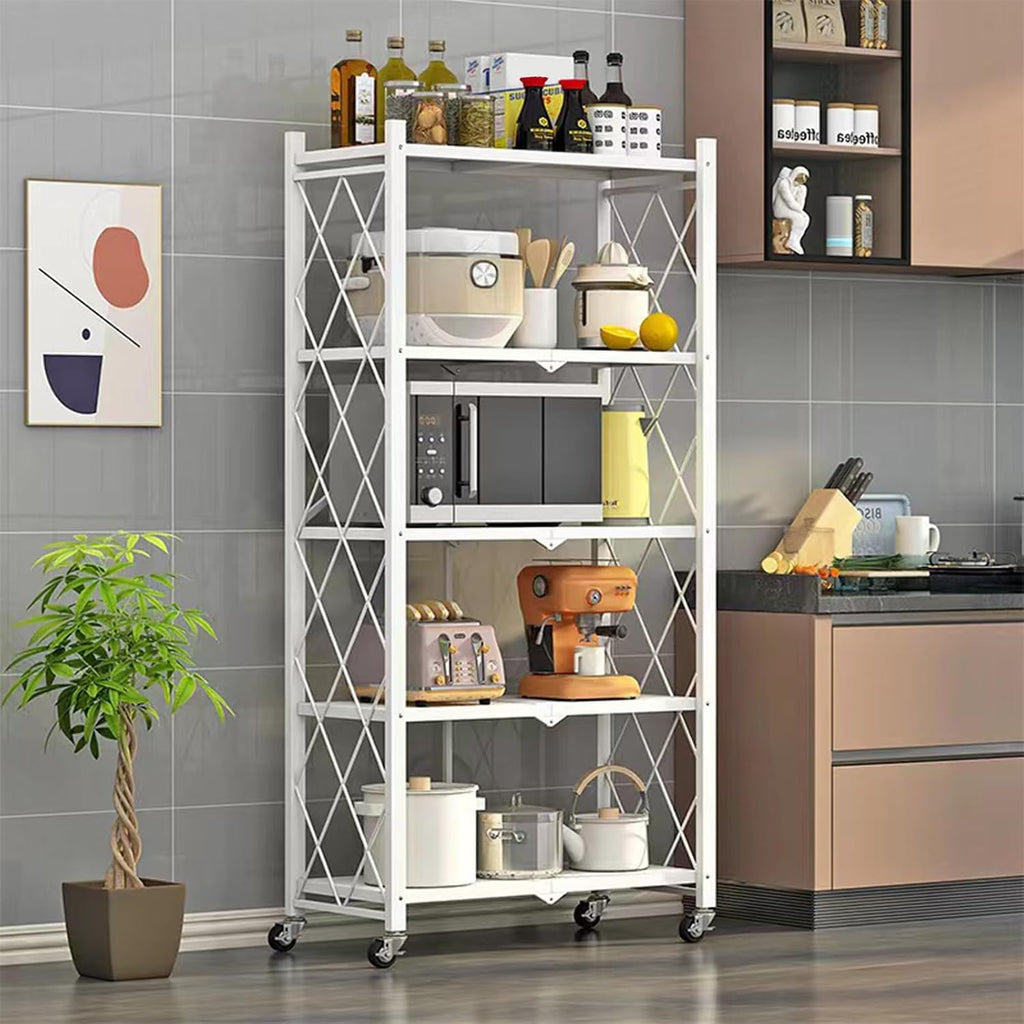 White 5-Tier Wheeled Foldable Heavy Duty Metal Storage Shelf