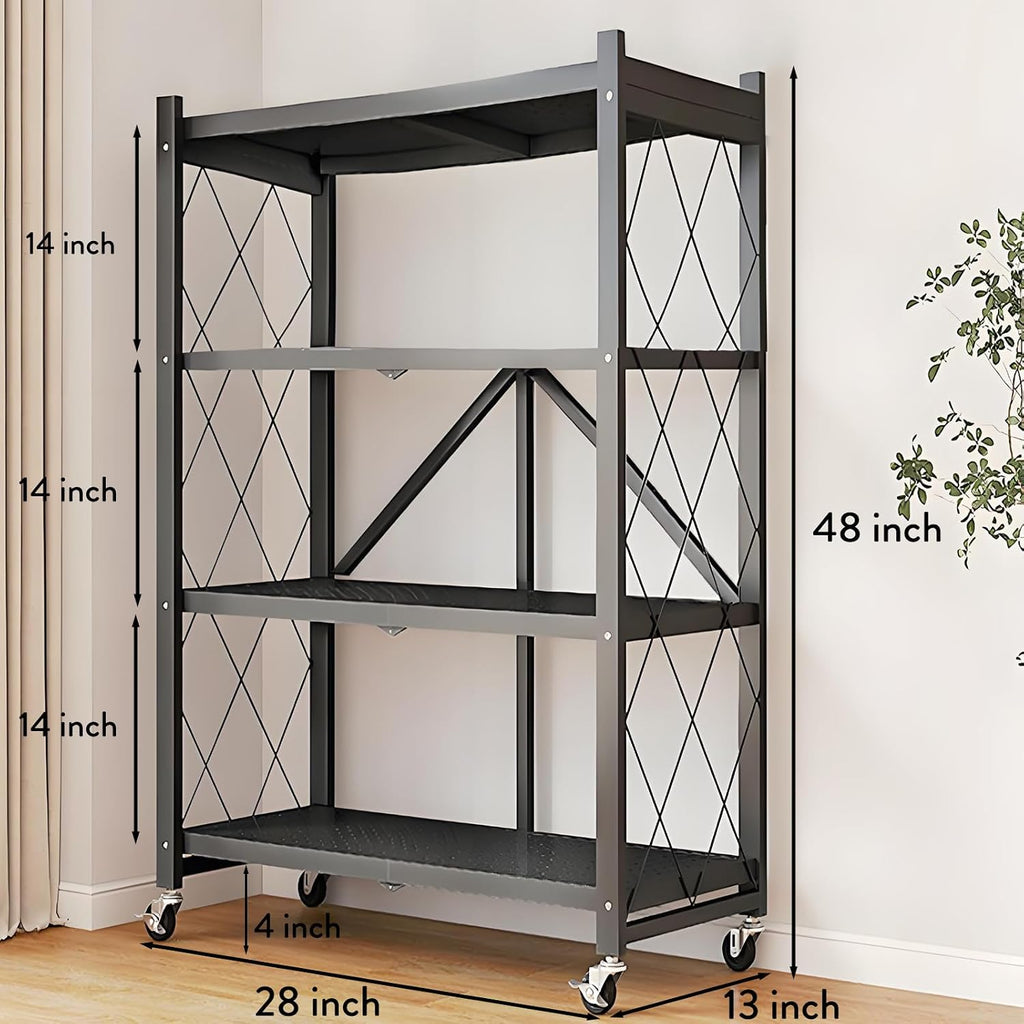Wheeled 4-Tier Foldable Metal Multi-Purpose Storage Baker’s Rack