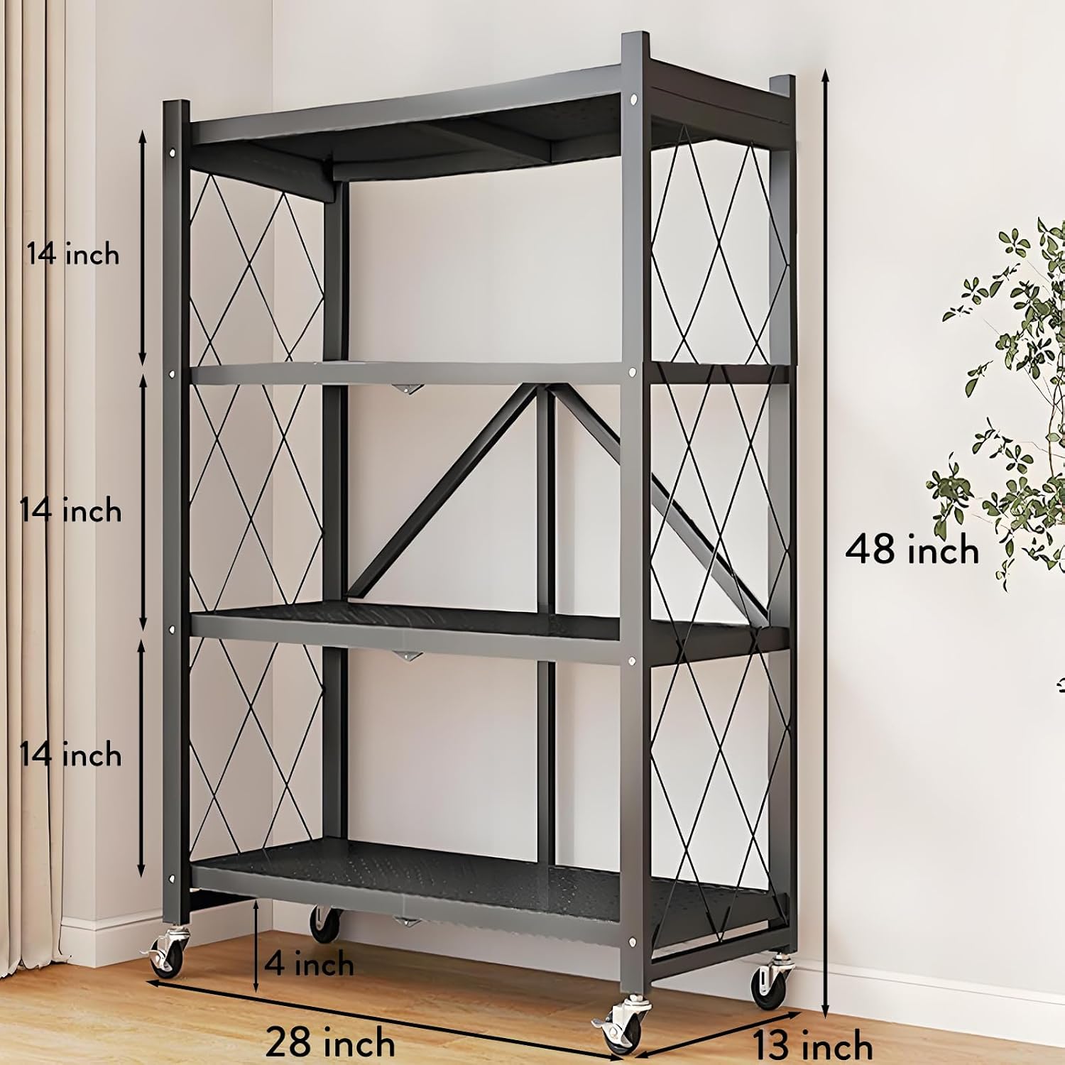 Wheeled 4-Tier Foldable Metal Multi-Purpose Storage Baker’s Rack