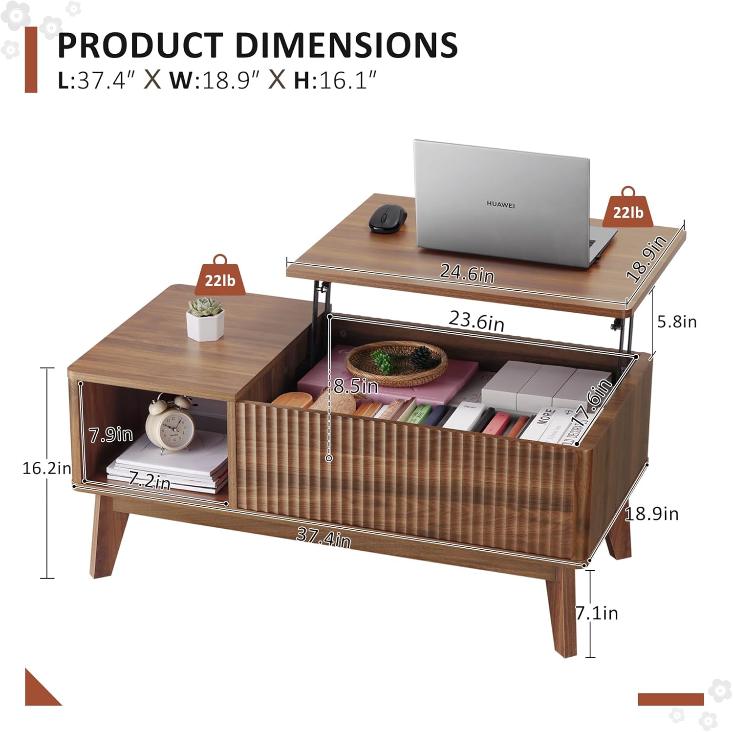 Walnut Fluted Lift Coffee Table