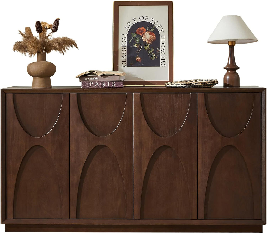 Walnut Retro Magnetic Door Storage Sideboard Cabinet