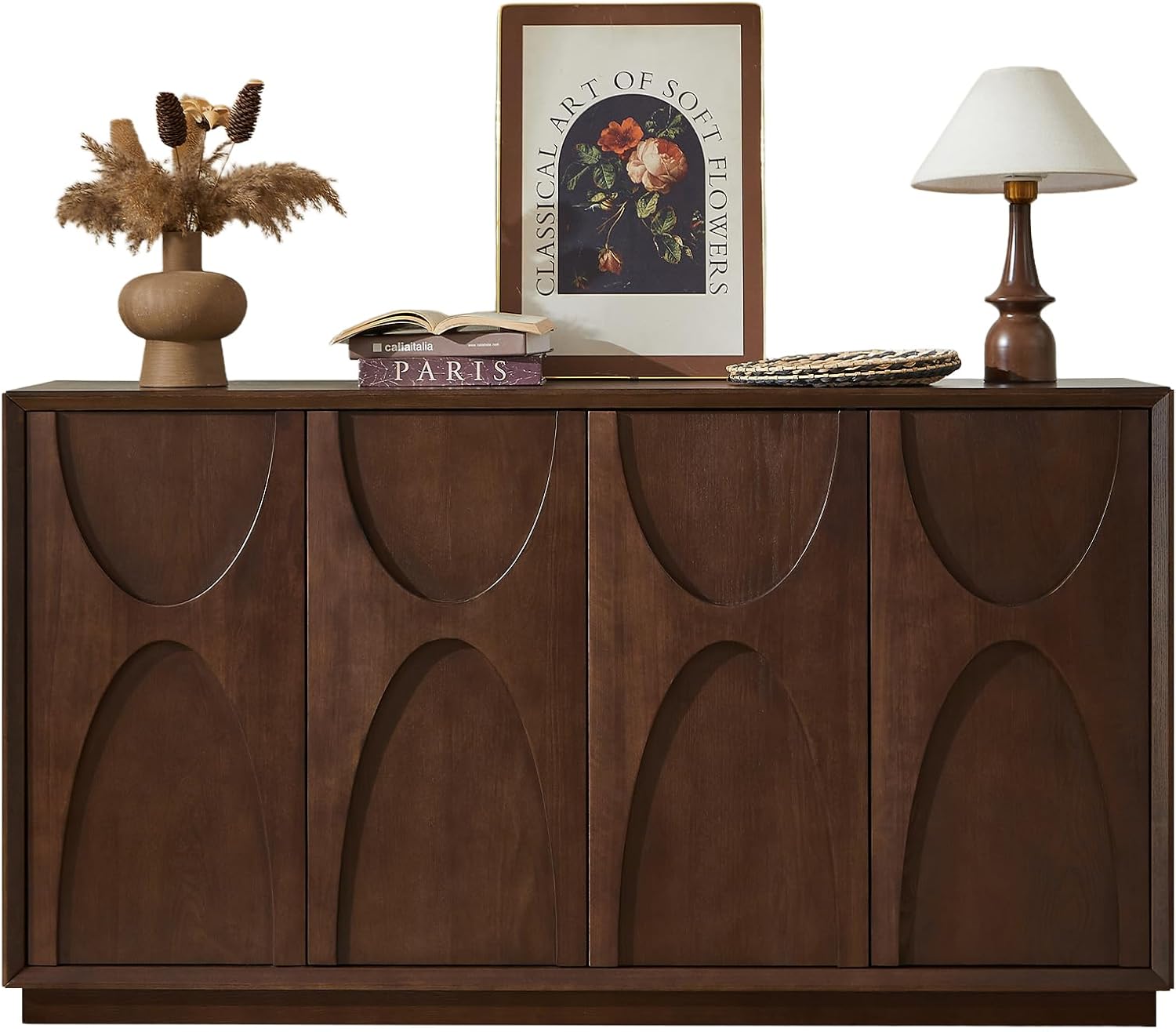 Walnut Retro Magnetic Door Storage Sideboard Cabinet