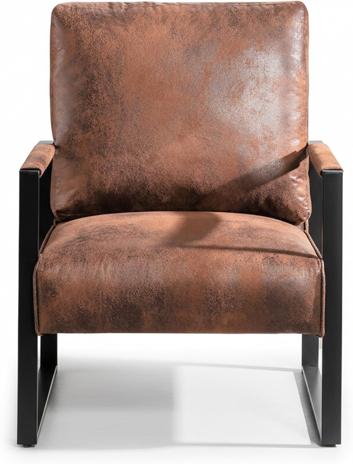 Container Furniture Brown Spotted Microfiber Mid-Century Accent Chair with Square Metal Frame