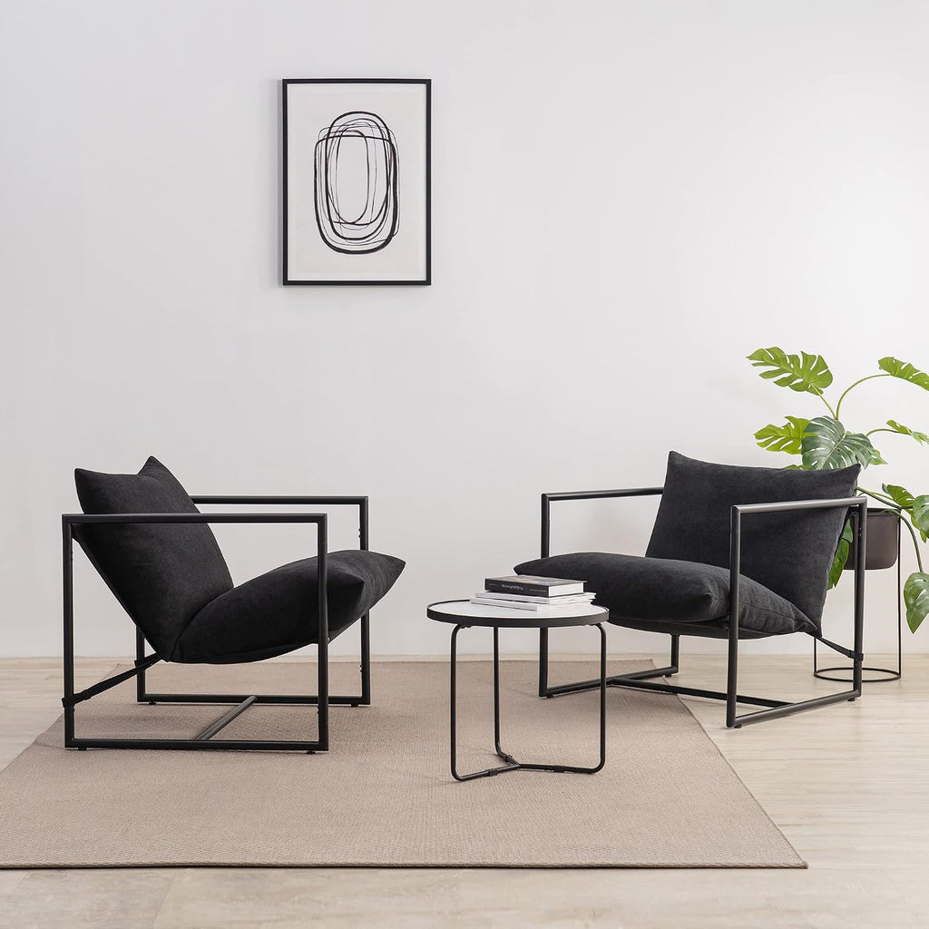 Zinus Aidan Black Sling Accent Chair with Metal Frame & Shredded Foam Cushion