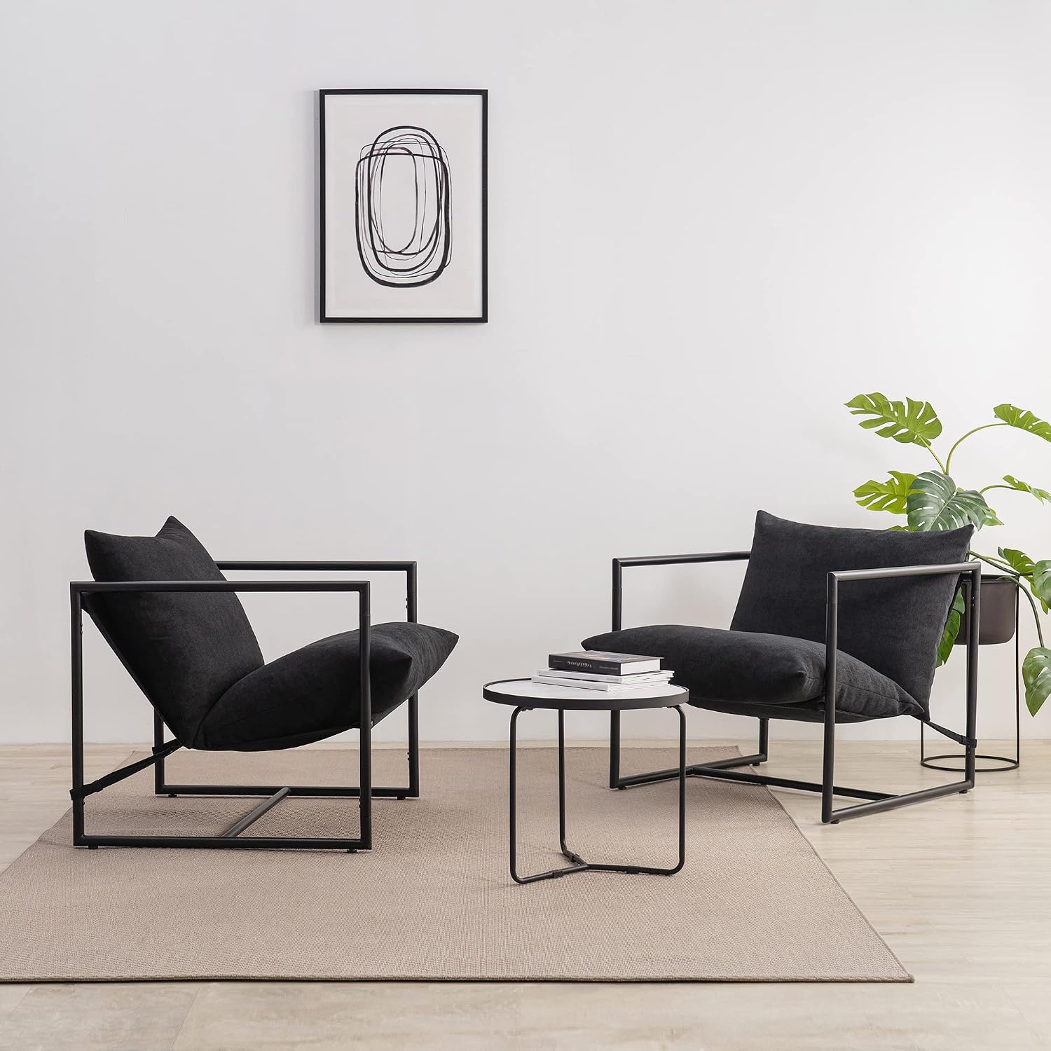 Zinus Aidan Black Sling Accent Chair with Metal Frame & Shredded Foam Cushion
