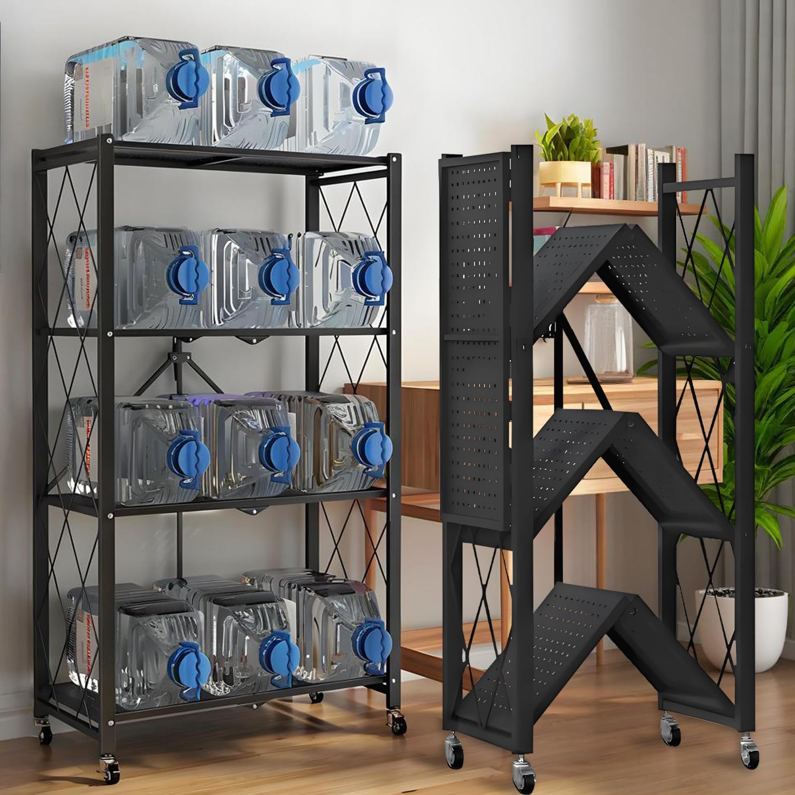 Wheeled 4-Tier Foldable Metal Multi-Purpose Storage Baker’s Rack