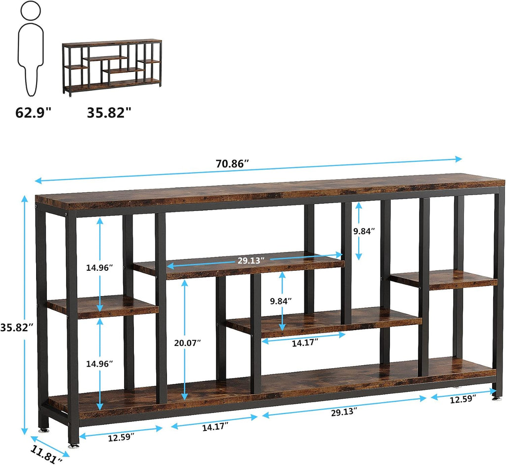 Rustic Brown 70.9" 3-Tier Extra Long Industrial Sofa Console Table